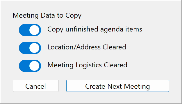Summit Create Next Meeting in Series Dialog