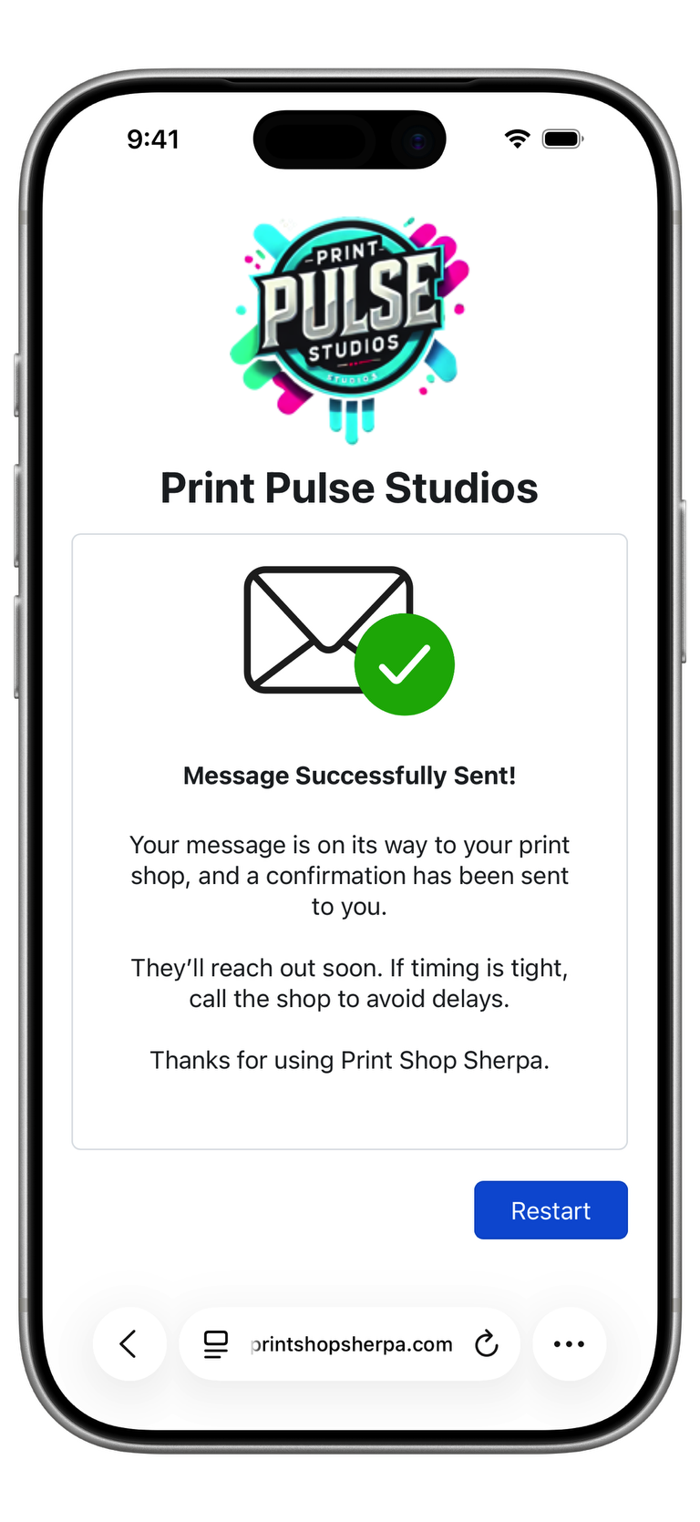 Order Success Screenshot
